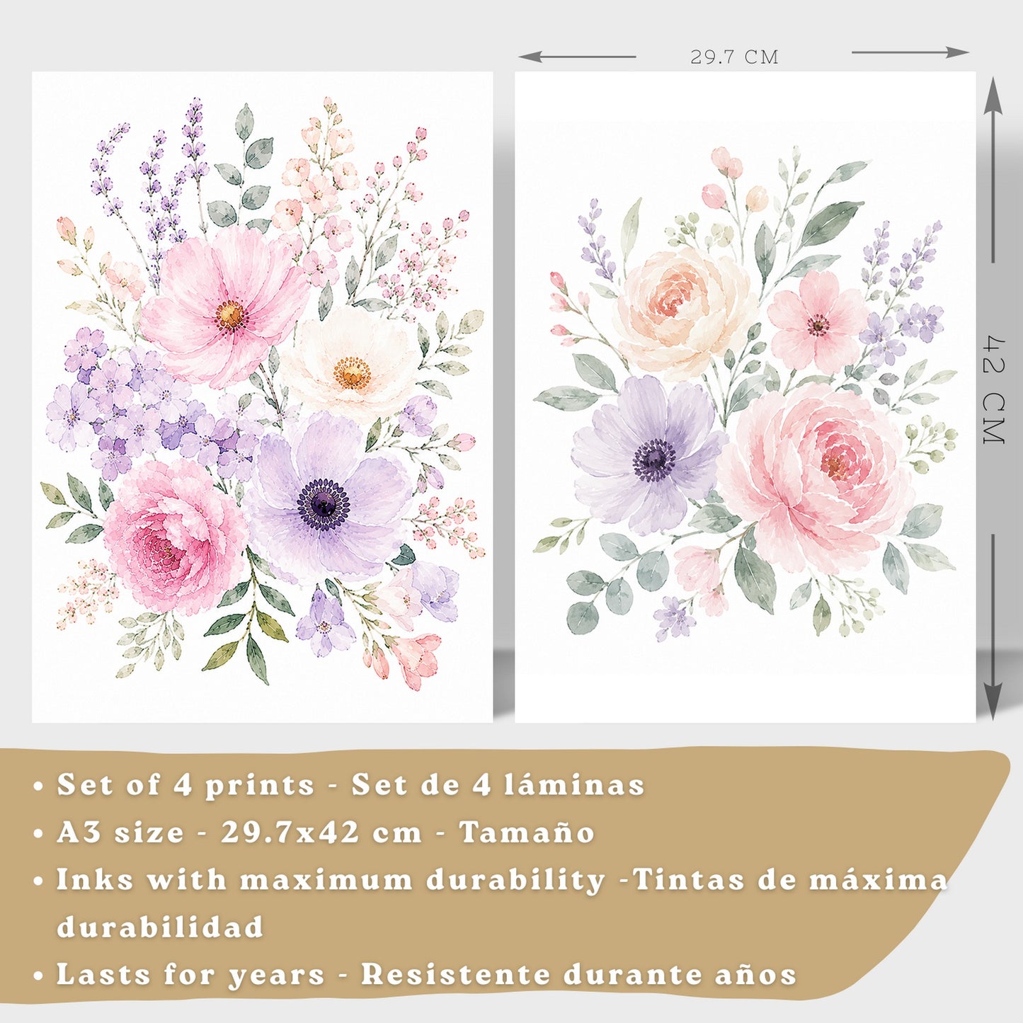 Posters Florales Pastel con Arte de Flores de Jardín en Acuarela