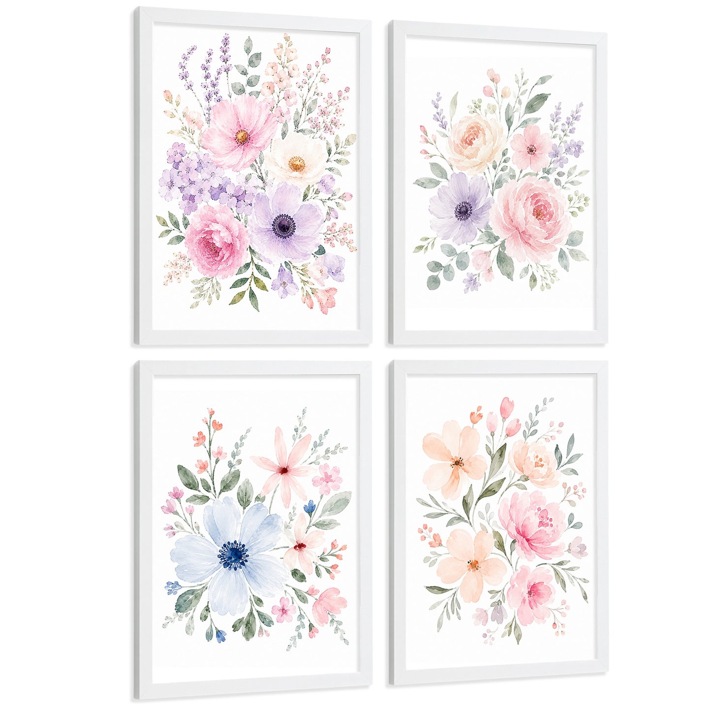 Posters Florales Pastel con Arte de Flores de Jardín en Acuarela