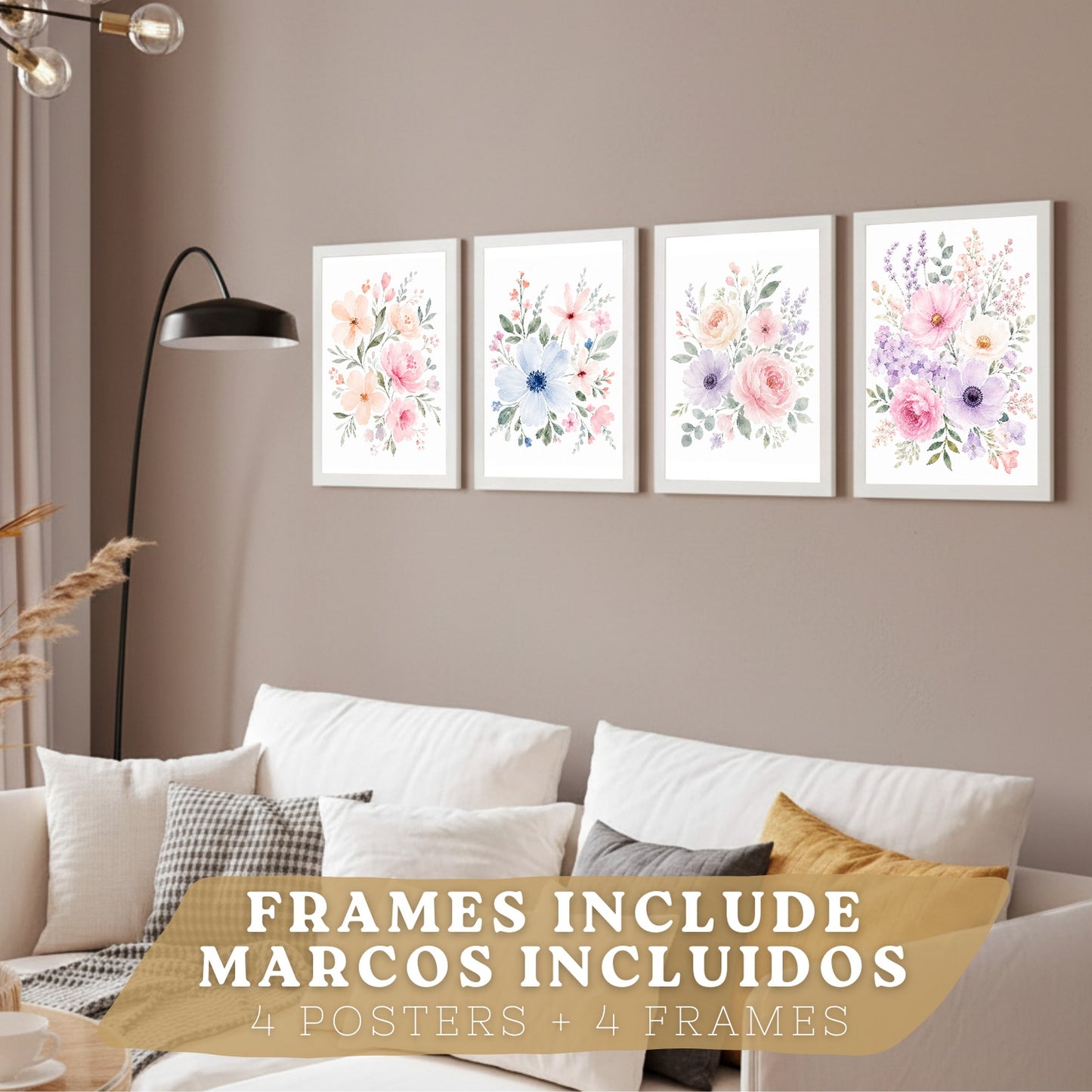 Posters Florales Pastel con Arte de Flores de Jardín en Acuarela