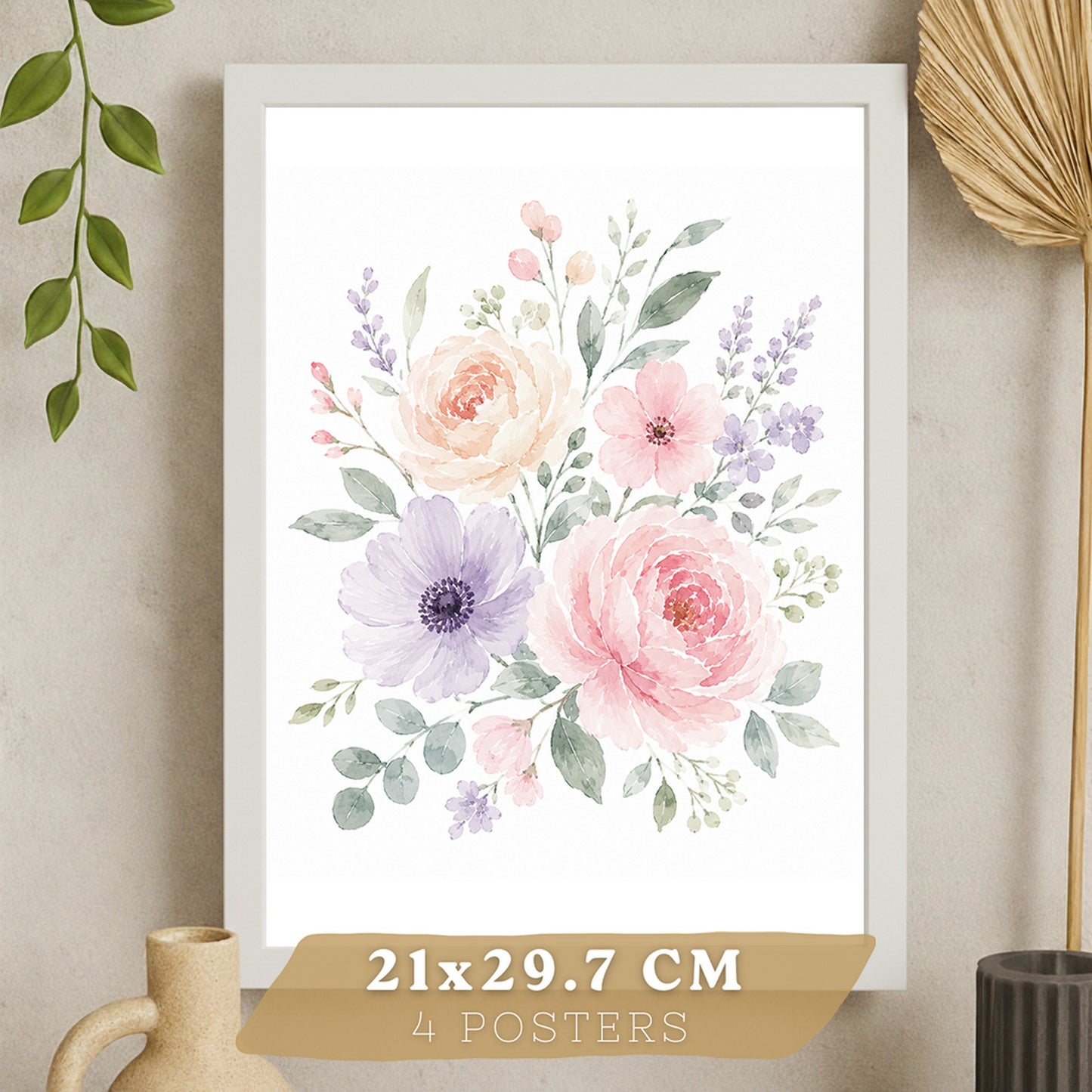 Posters Florales Pastel con Arte de Flores de Jardín en Acuarela