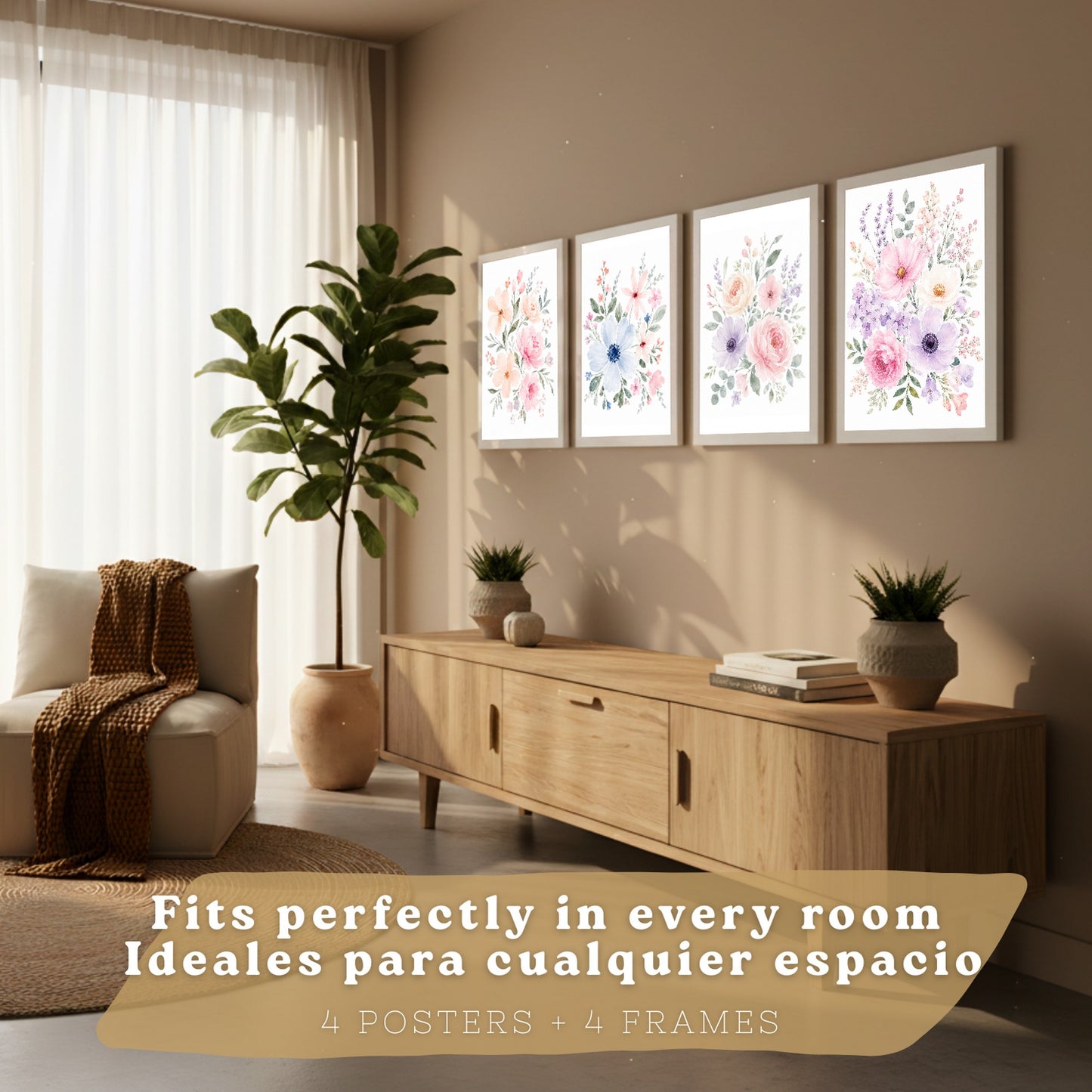 Posters Florales Pastel con Arte de Flores de Jardín en Acuarela