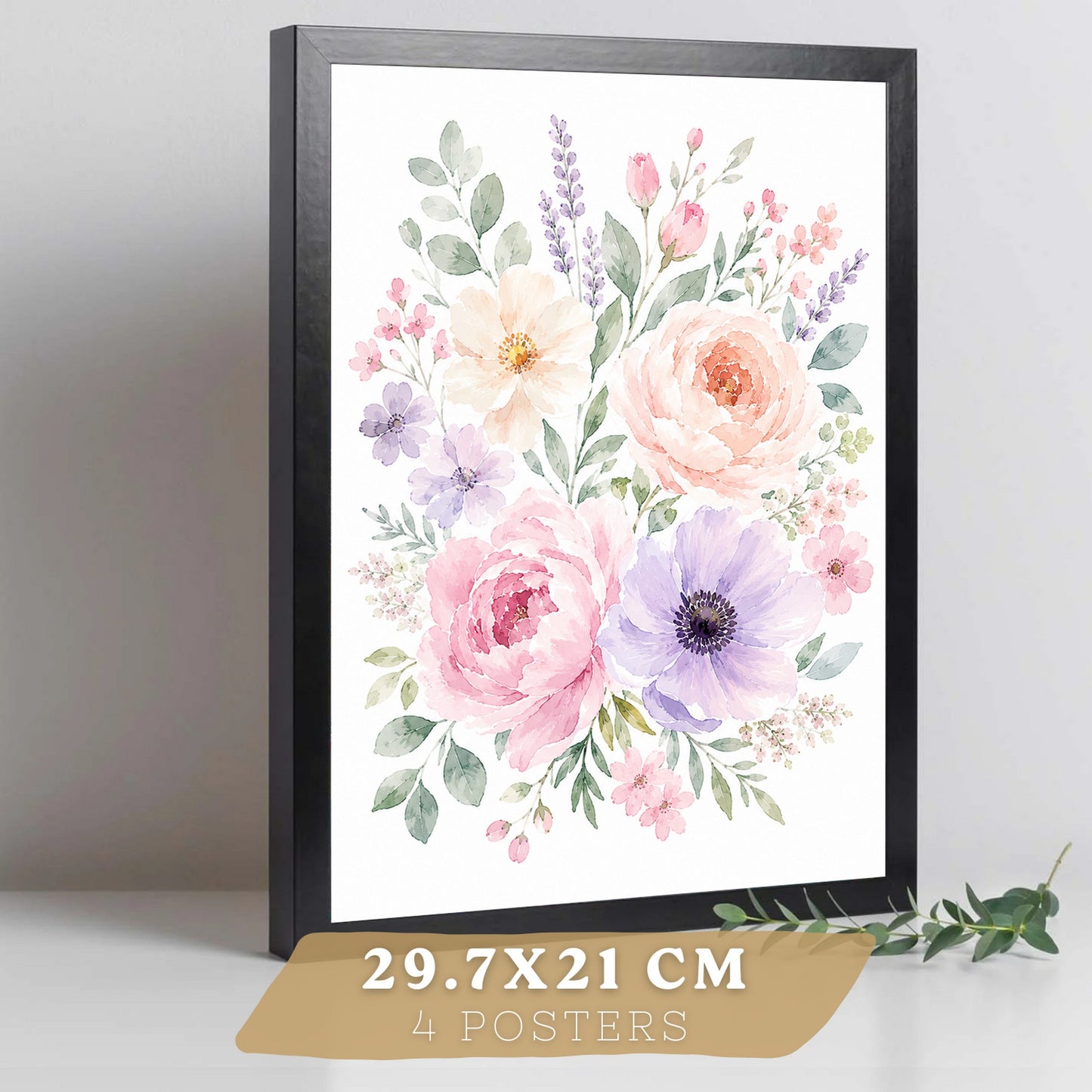 Posters Florales Pastel con Arte Floral Romántico en Acuarela