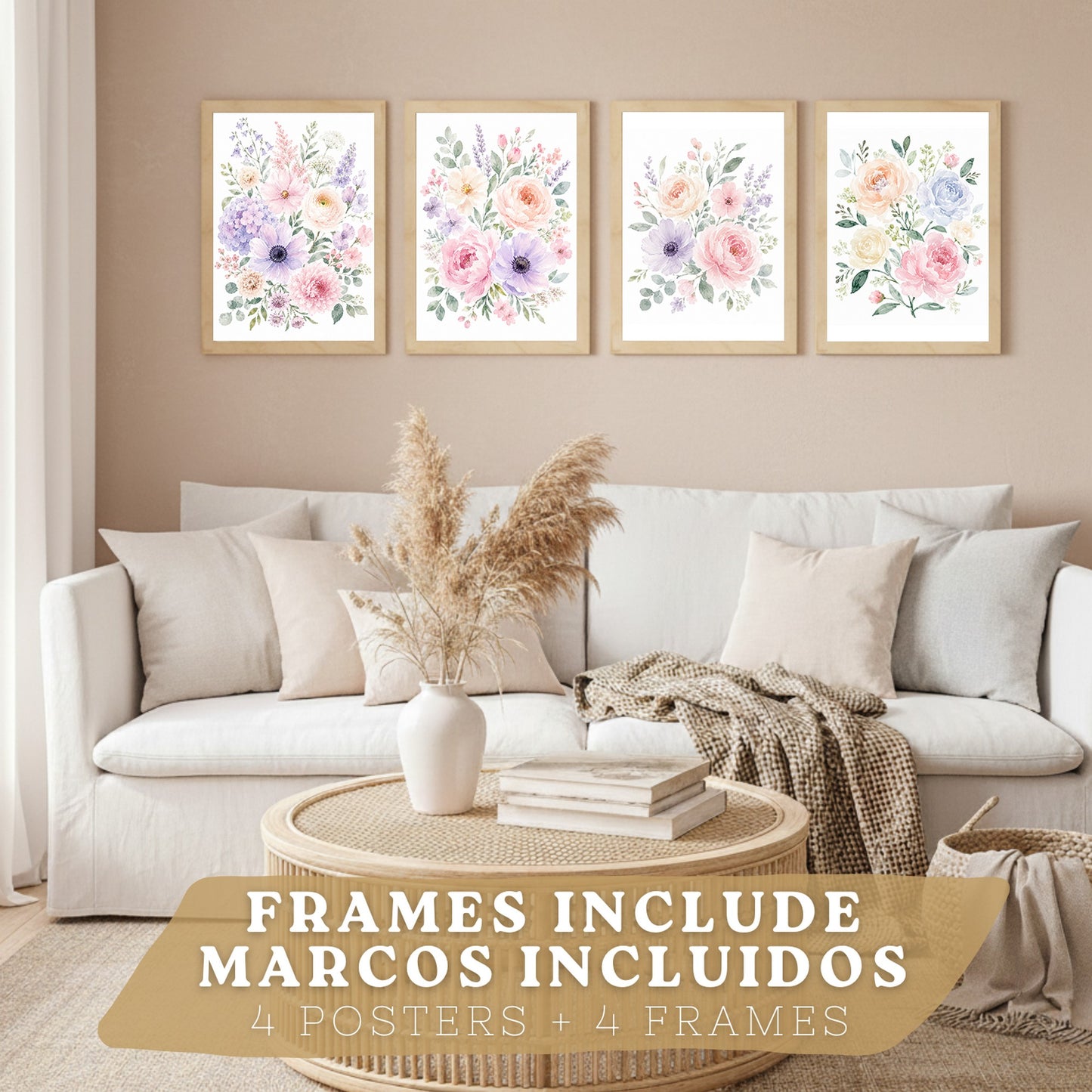 Posters Florales Pastel con Arte Floral Romántico en Acuarela