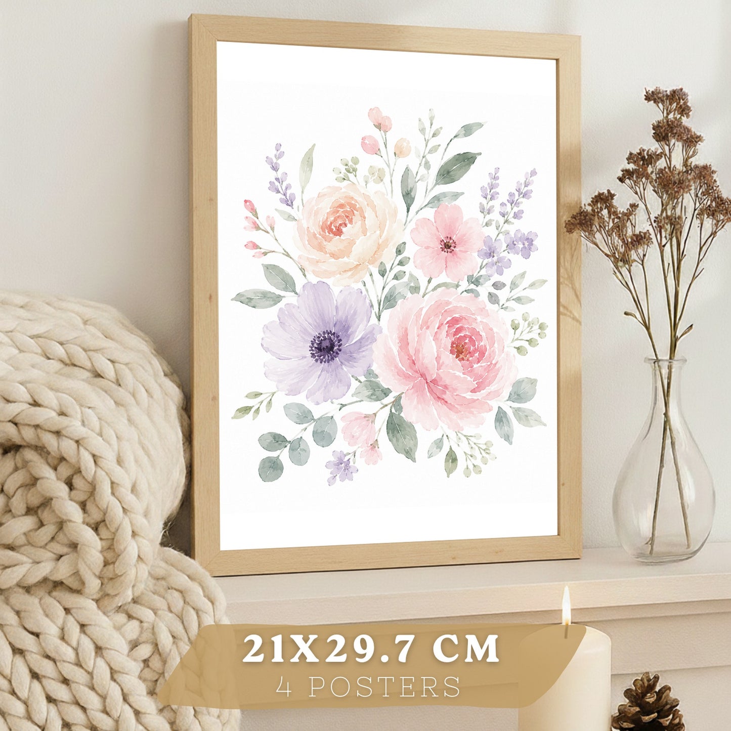 Posters Florales Pastel con Arte Floral Romántico en Acuarela
