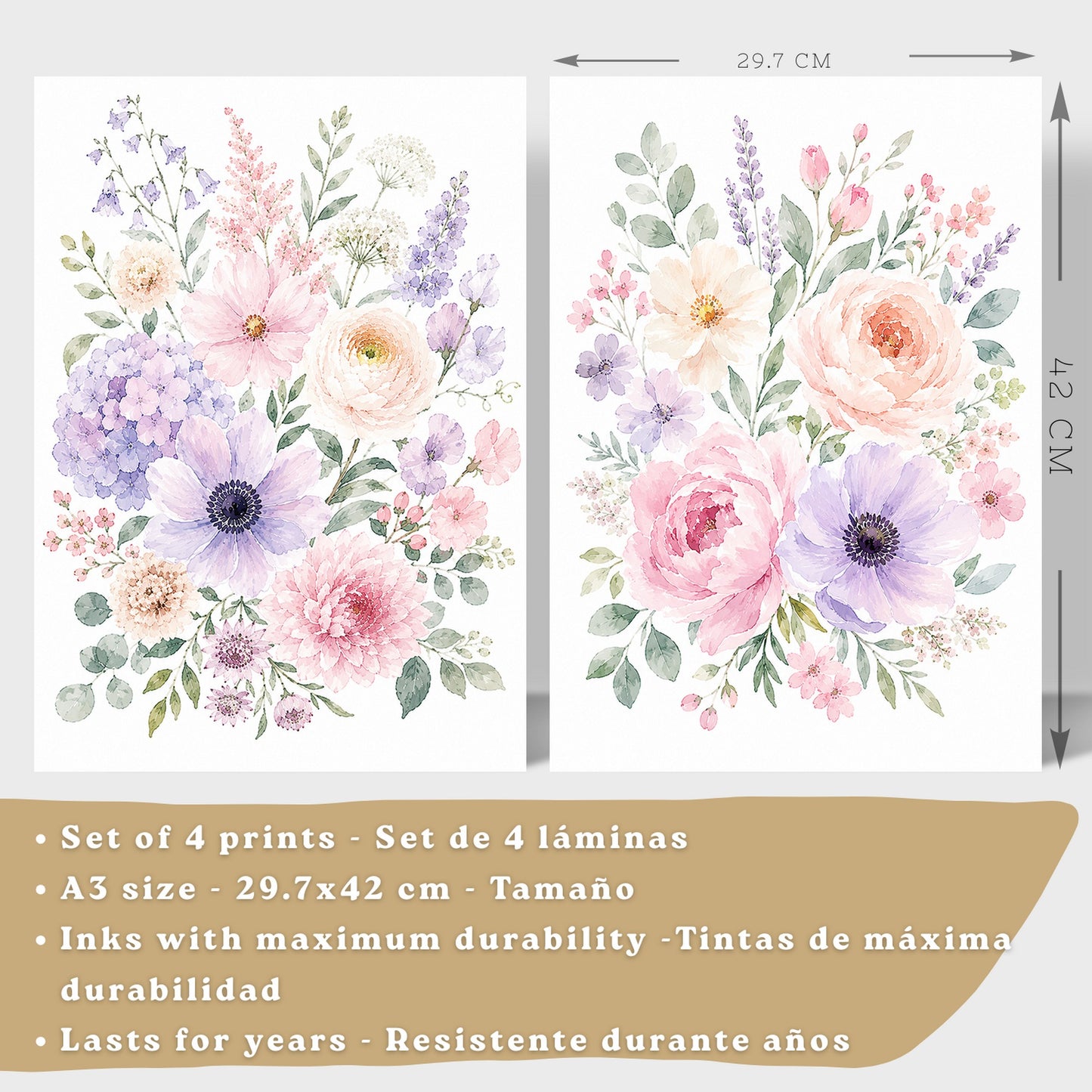 Posters Florales Pastel con Arte Floral Romántico en Acuarela