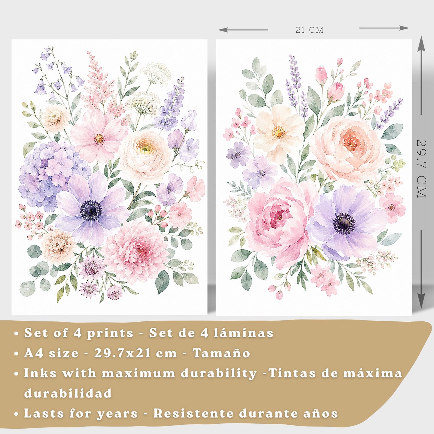 Posters Florales Pastel con Arte Floral Romántico en Acuarela