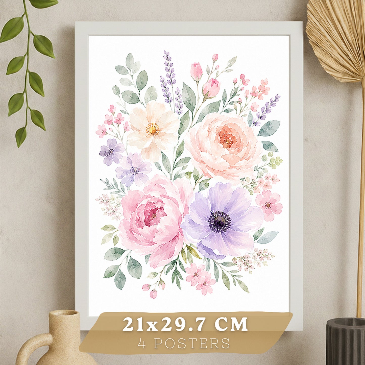 Posters Florales Pastel con Arte Floral Romántico en Acuarela