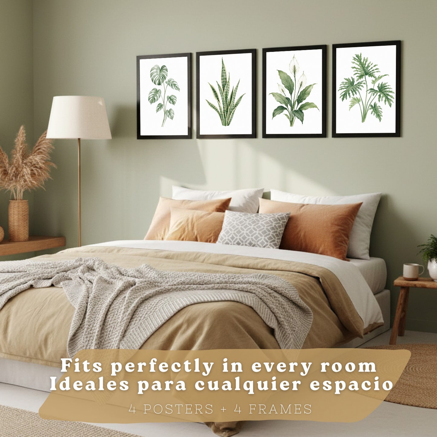 Posters Tropicales con Monstera, Sansevieria y Lirio de la Paz