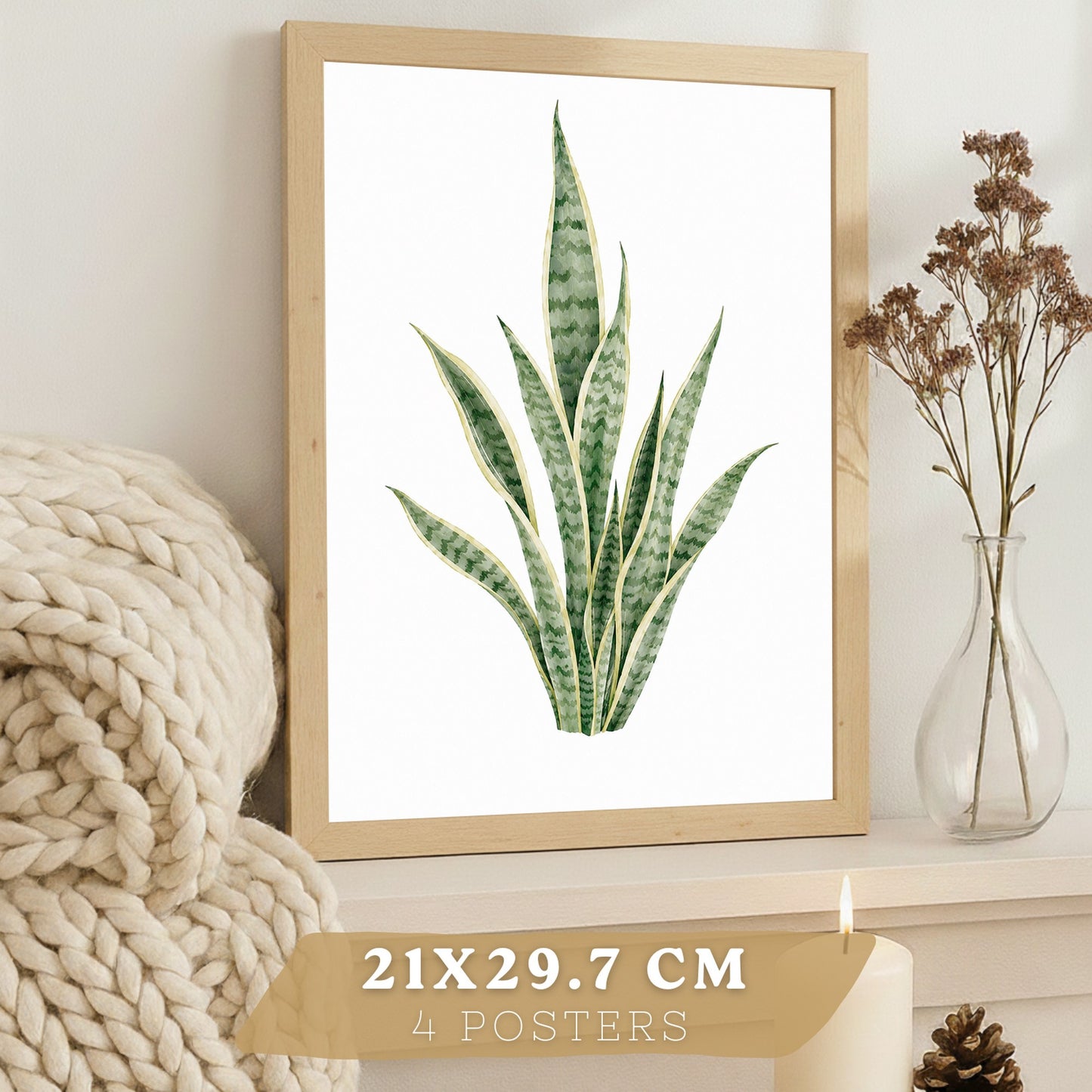 Posters Tropicales con Monstera, Sansevieria y Lirio de la Paz