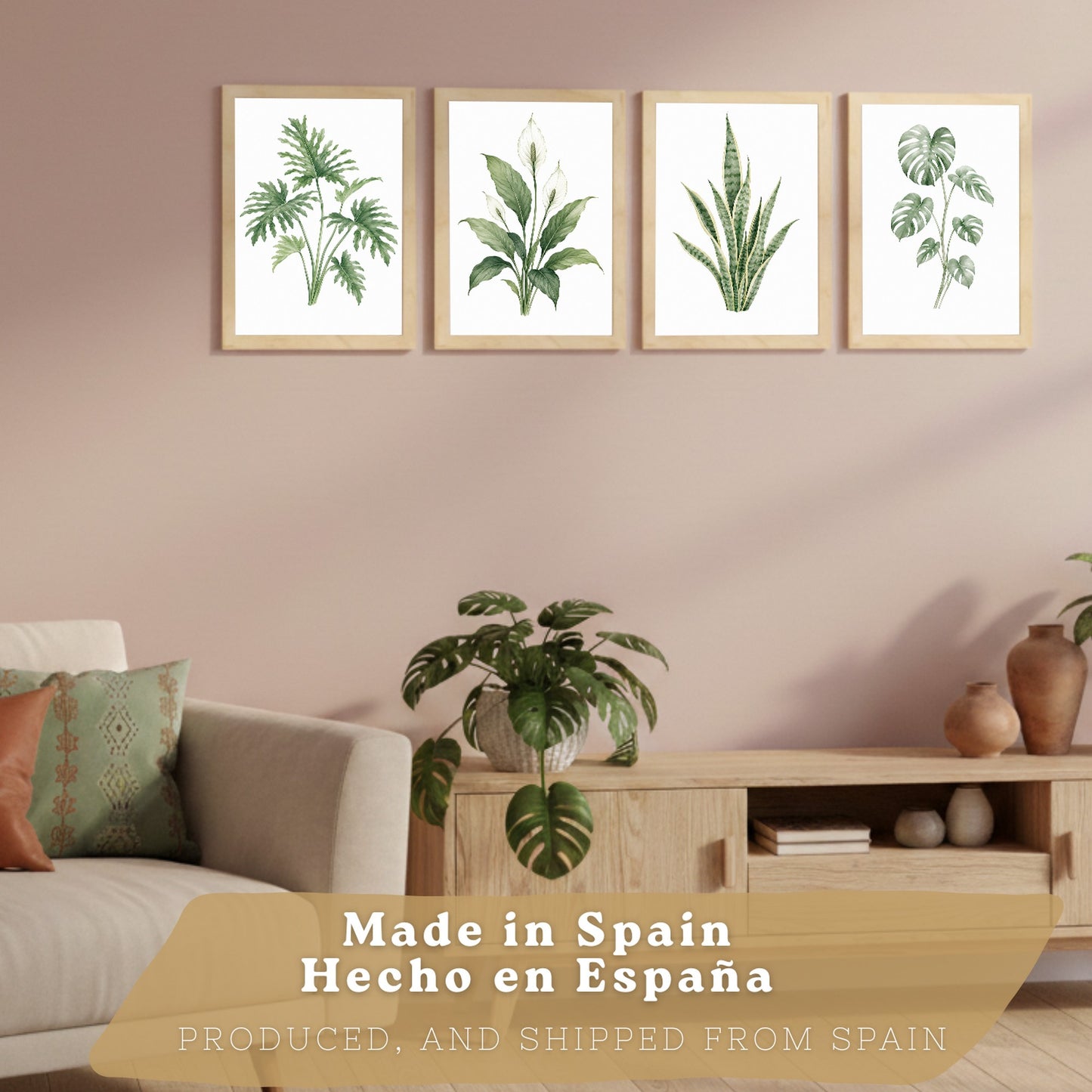 Posters Tropicales con Monstera, Sansevieria y Lirio de la Paz
