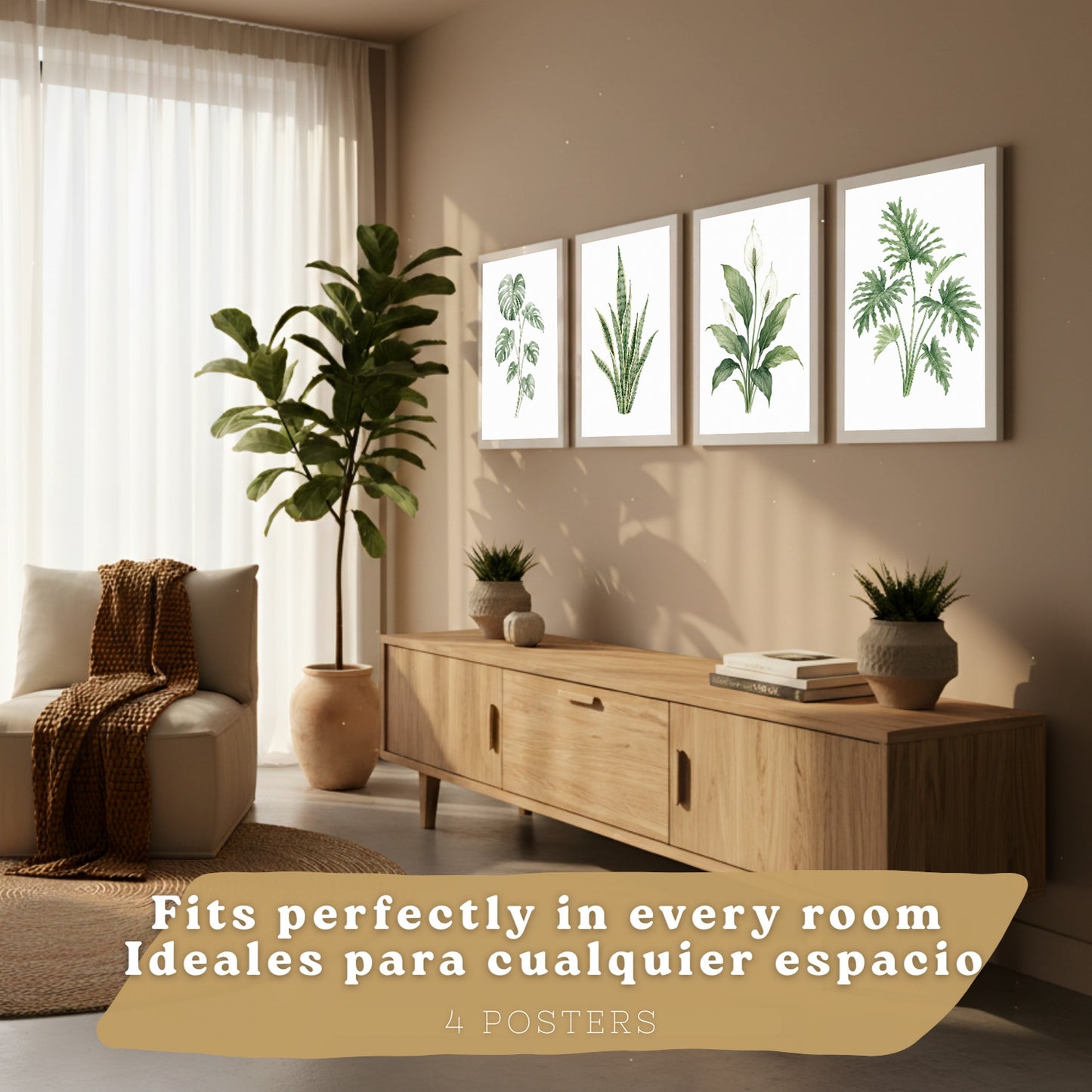 Posters Tropicales con Monstera, Sansevieria y Lirio de la Paz