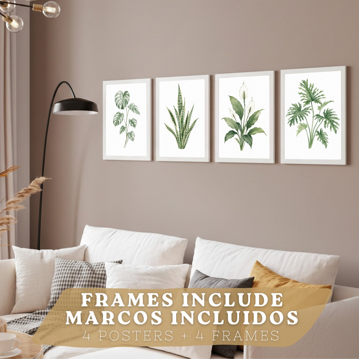 Posters Tropicales con Monstera, Sansevieria y Lirio de la Paz