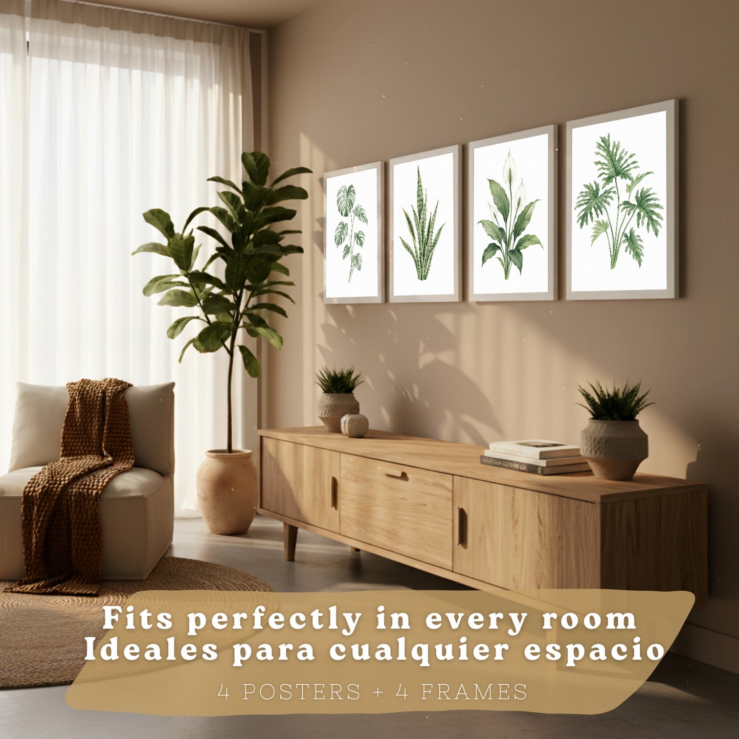 Posters Tropicales con Monstera, Sansevieria y Lirio de la Paz