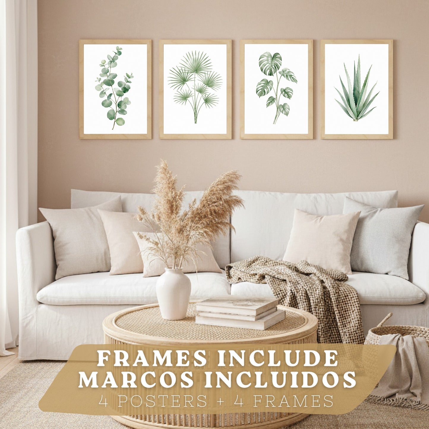 Posters Tropicales con Eucalipto, Monstera y Arte de Hojas de Palma