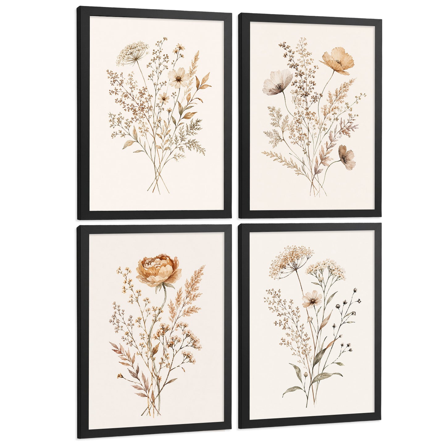 Posters de Flores Silvestres Neutras con Acuarela Botánica Beige