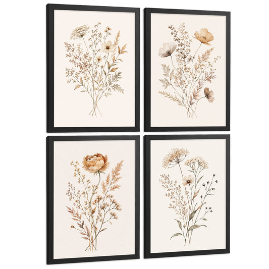 Posters de Flores Silvestres Neutras con Acuarela Botánica Beige