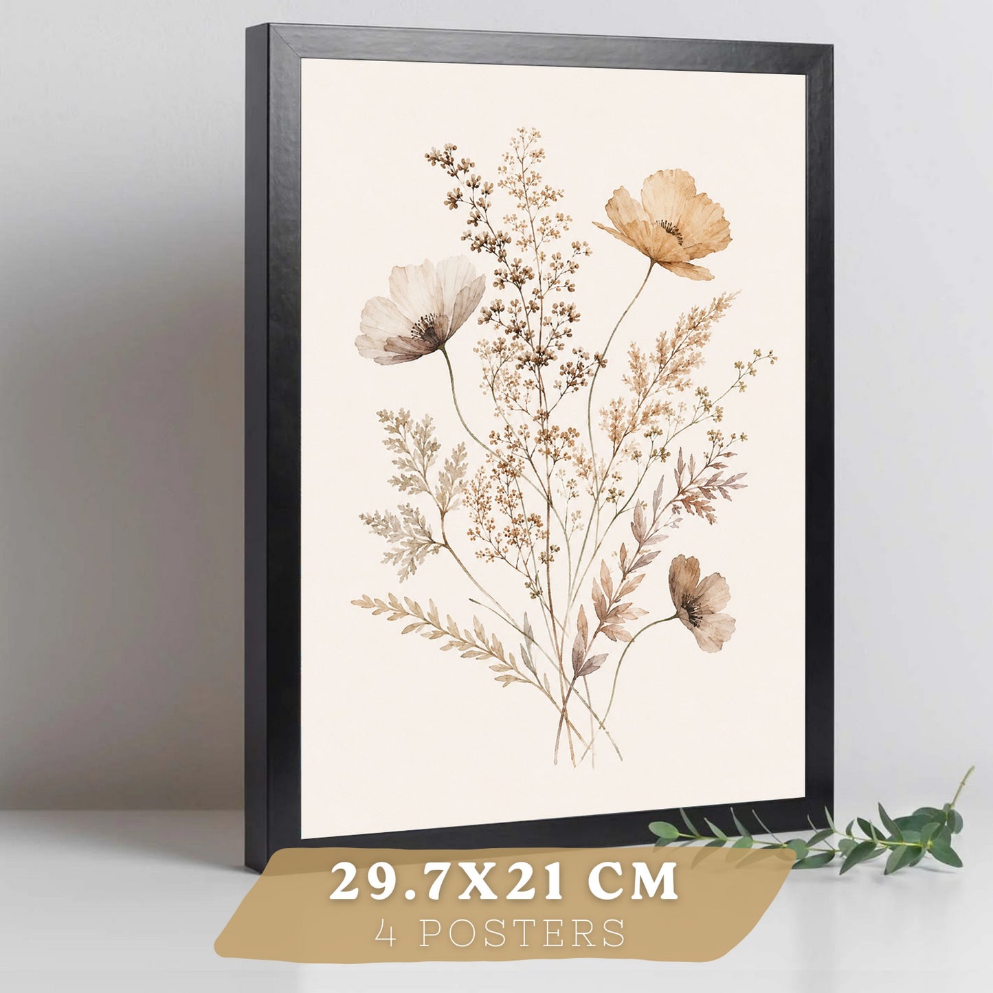 Posters de Flores Silvestres Neutras con Acuarela Botánica Beige