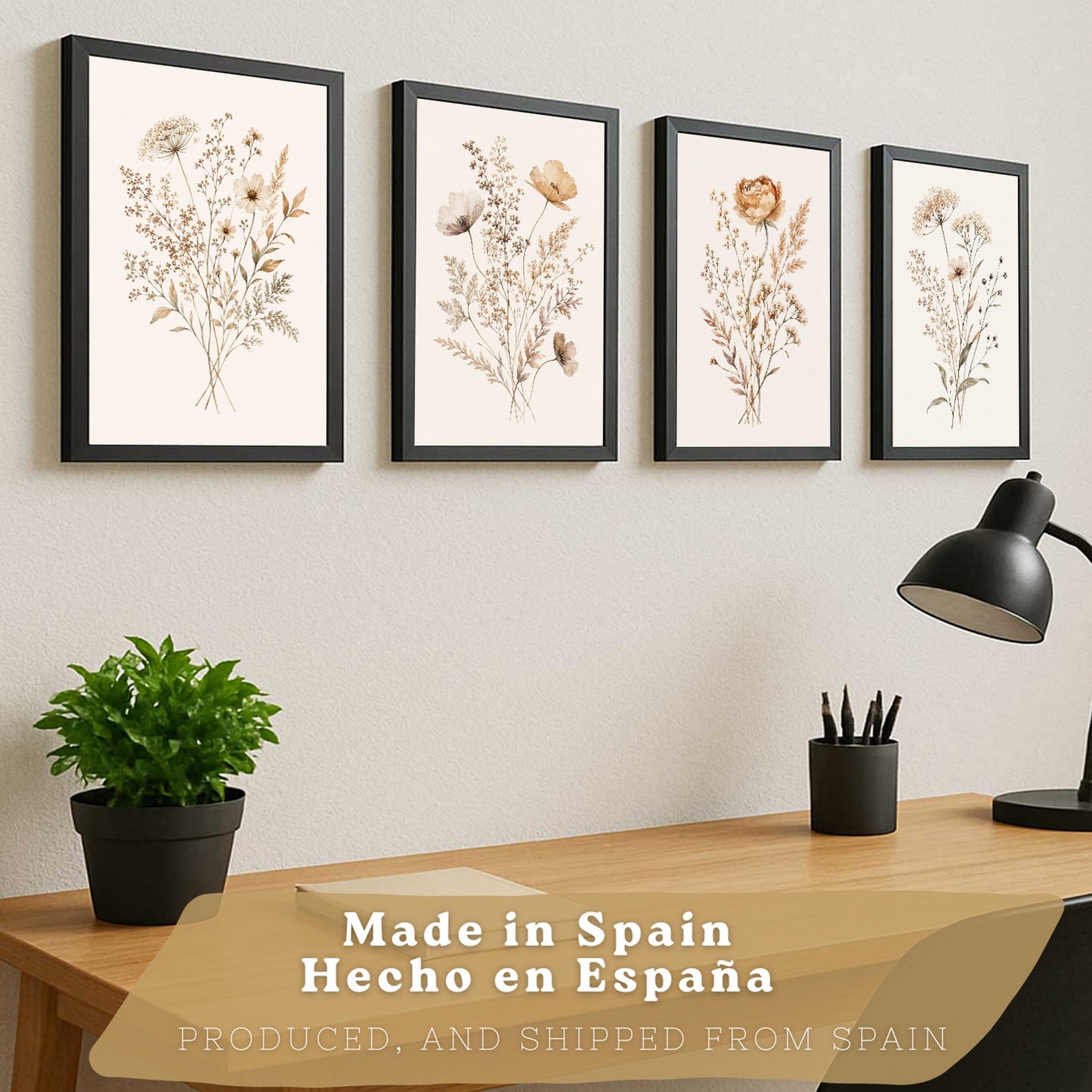 Posters de Flores Silvestres Neutras con Acuarela Botánica Beige