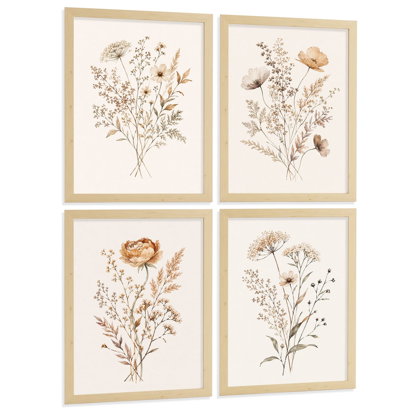 Posters de Flores Silvestres Neutras con Acuarela Botánica Beige