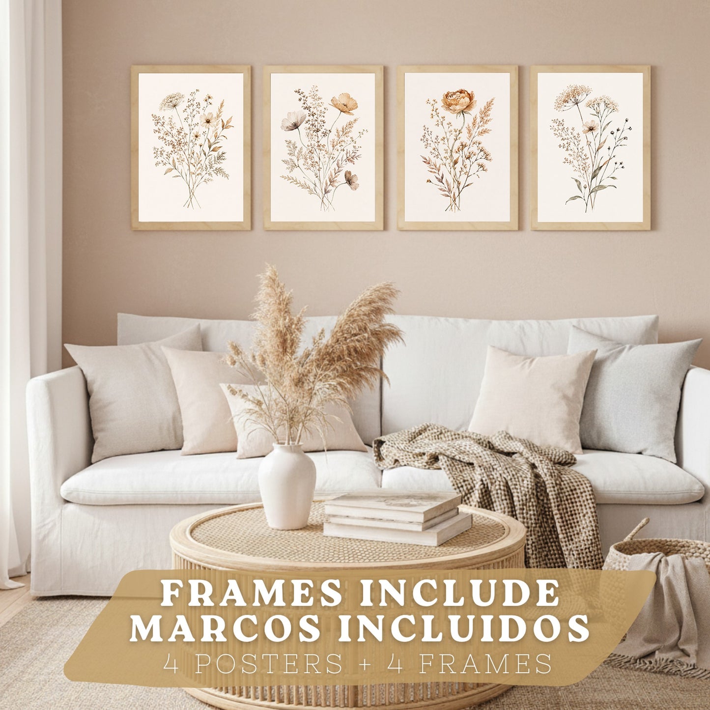 Posters de Flores Silvestres Neutras con Acuarela Botánica Beige
