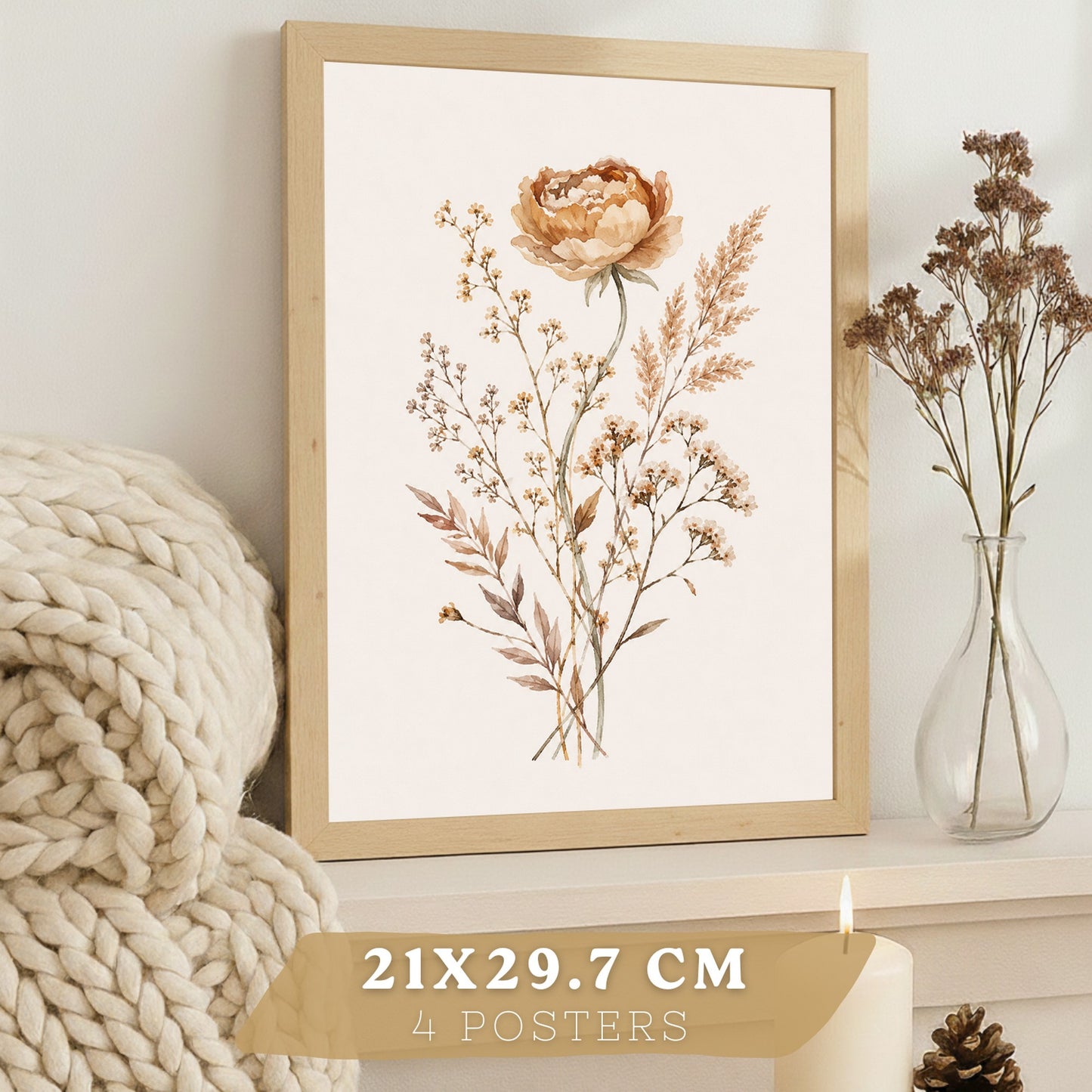 Posters de Flores Silvestres Neutras con Acuarela Botánica Beige