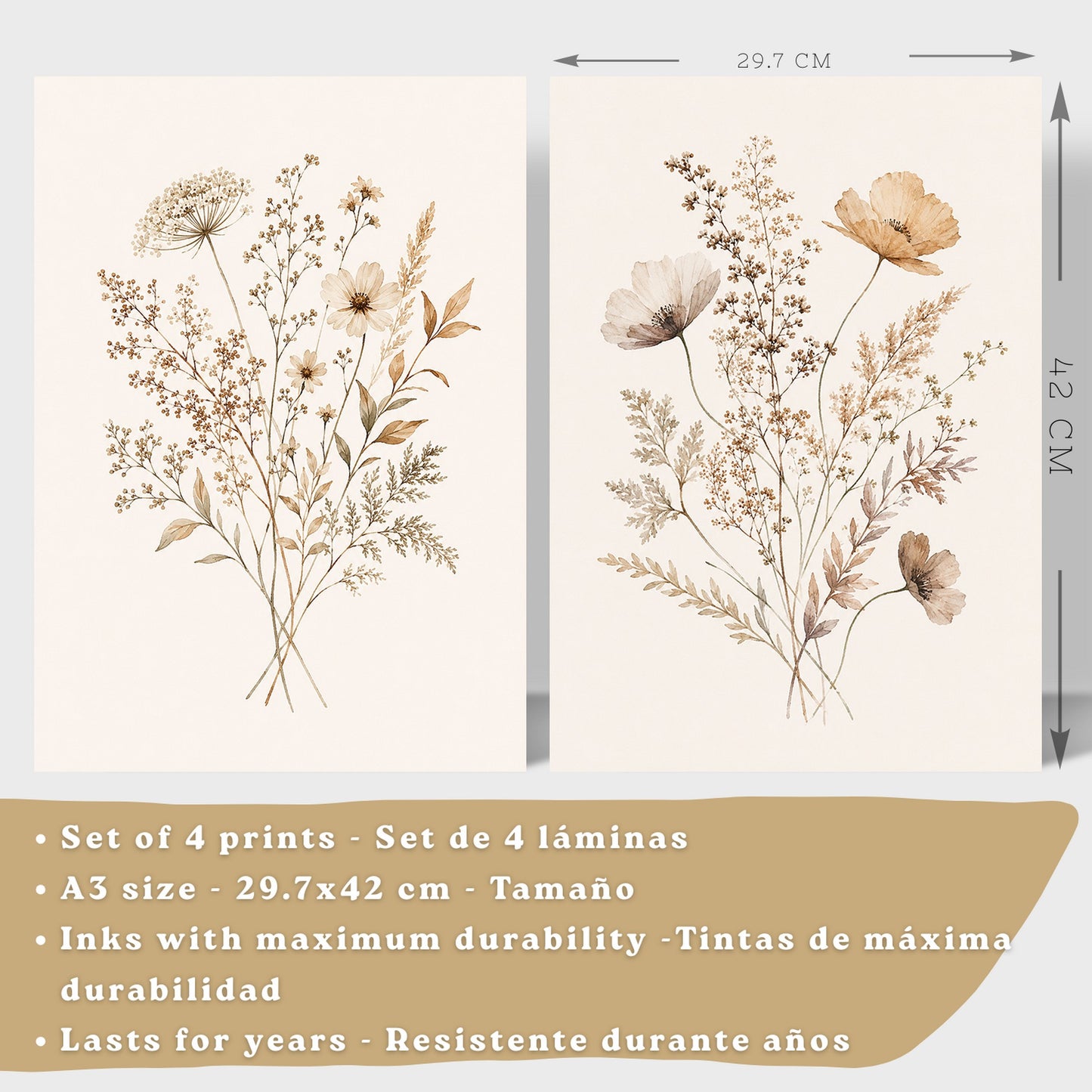 Posters de Flores Silvestres Neutras con Acuarela Botánica Beige