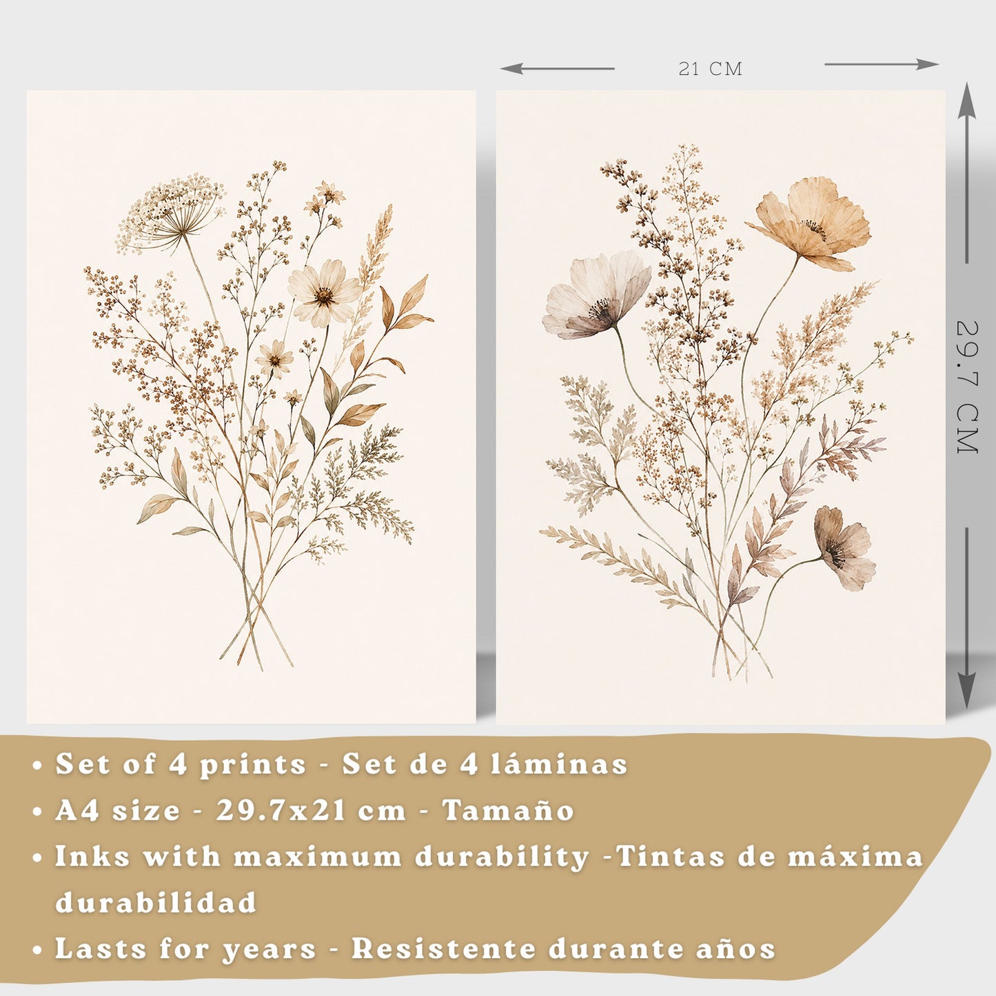 Posters de Flores Silvestres Neutras con Acuarela Botánica Beige