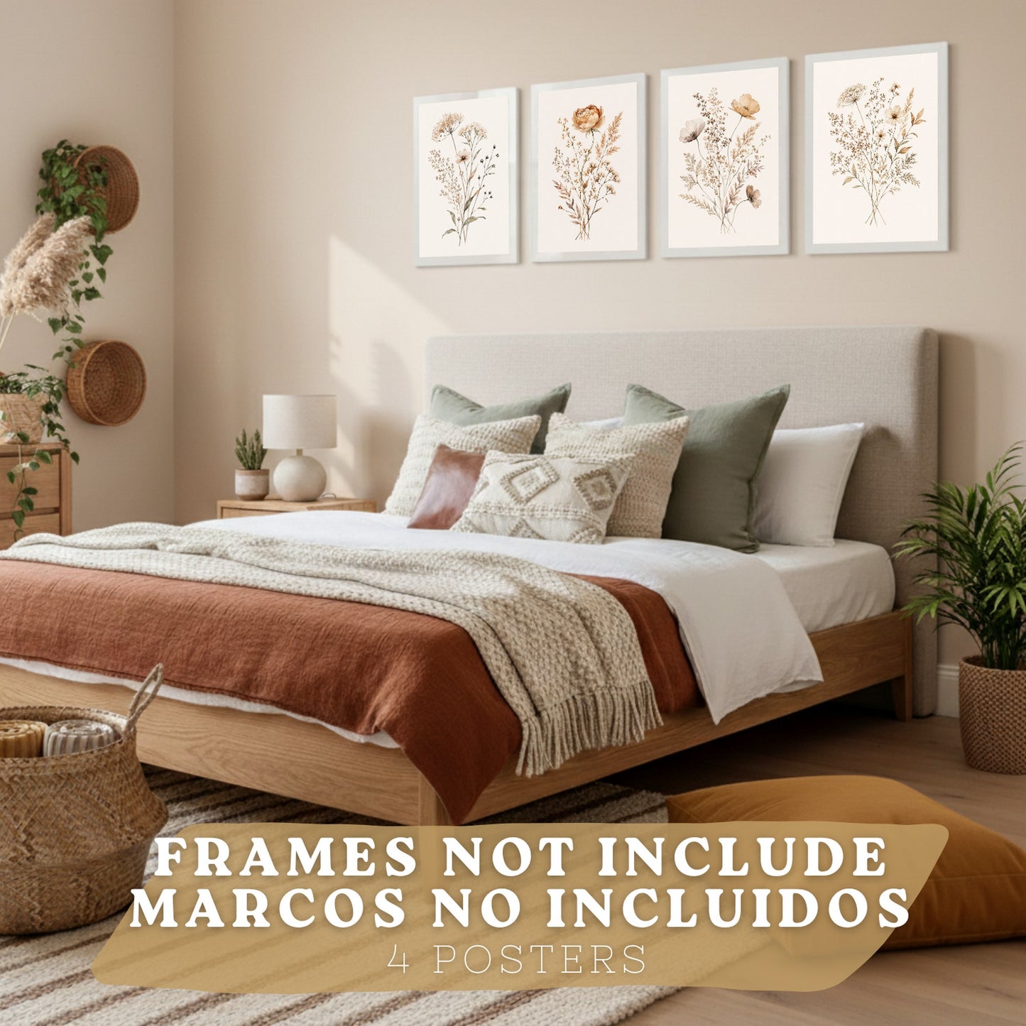 Posters de Flores Silvestres Neutras con Acuarela Botánica Beige