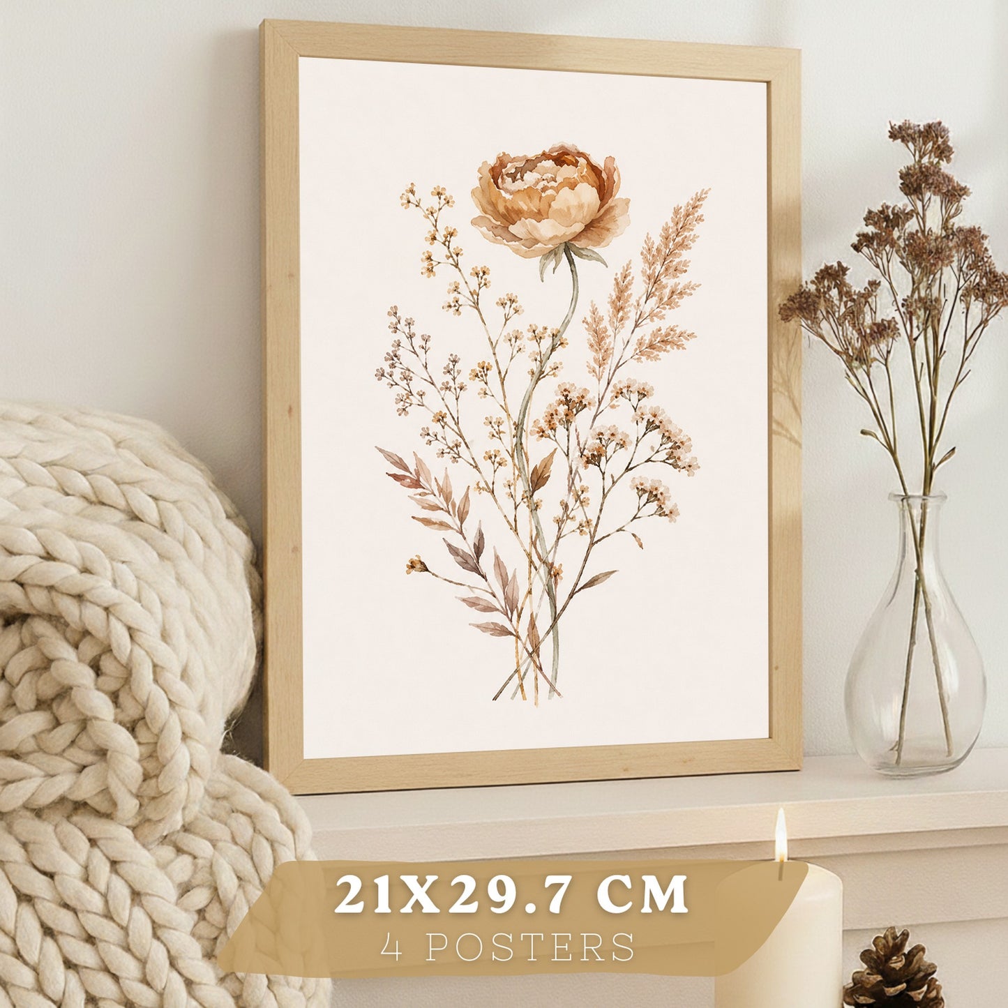 Posters de Flores Silvestres Neutras con Acuarela Botánica Beige
