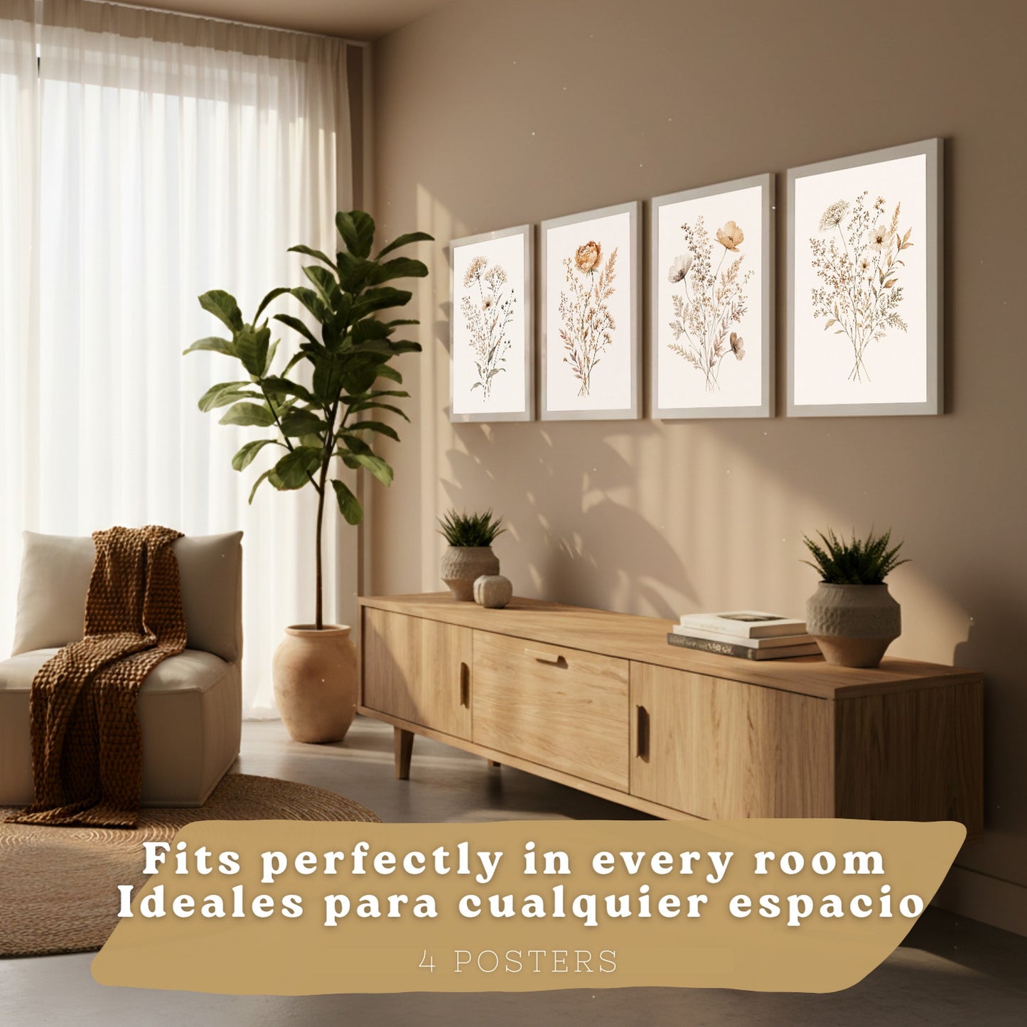 Posters de Flores Silvestres Neutras con Acuarela Botánica Beige