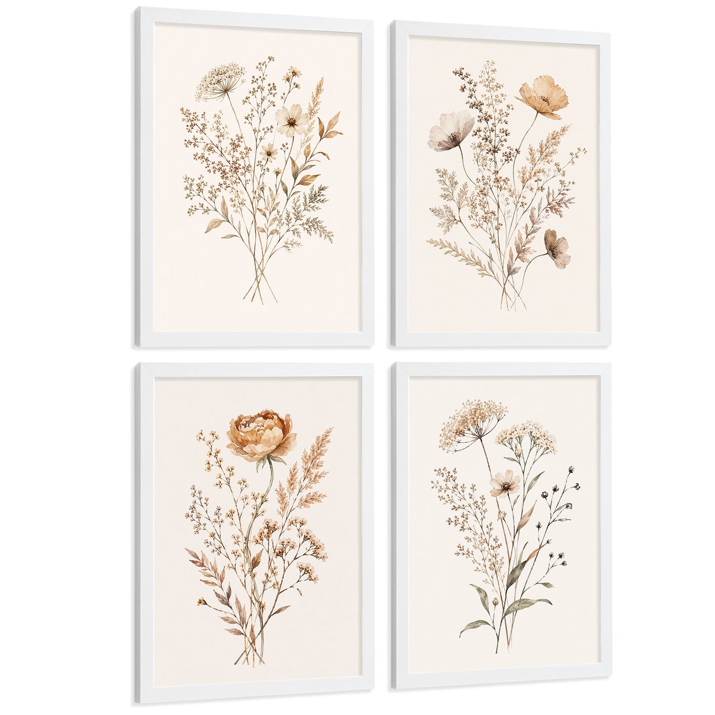 Posters de Flores Silvestres Neutras con Acuarela Botánica Beige