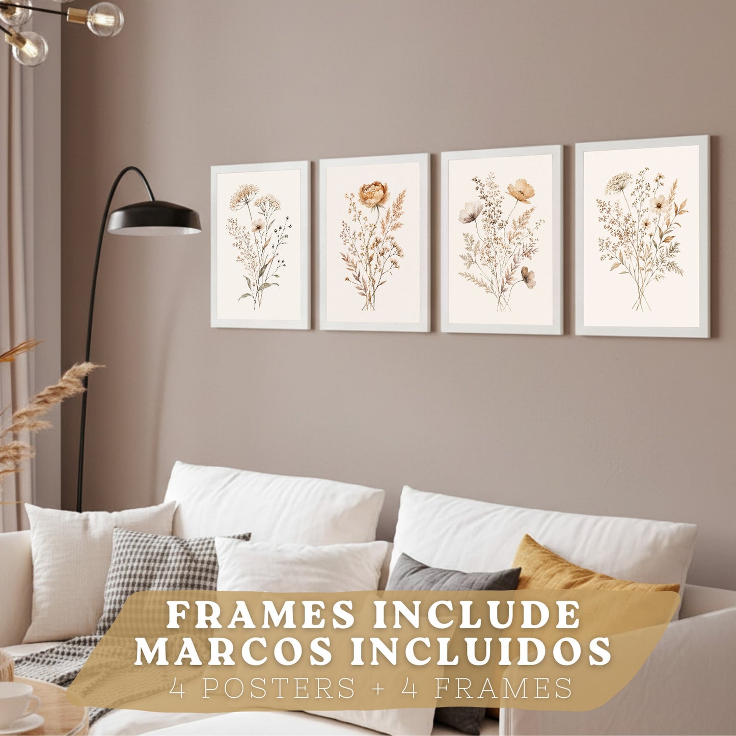 Posters de Flores Silvestres Neutras con Acuarela Botánica Beige