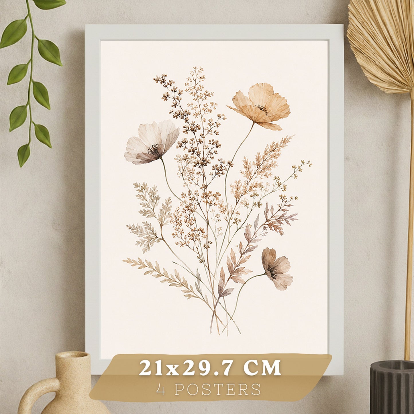 Posters de Flores Silvestres Neutras con Acuarela Botánica Beige