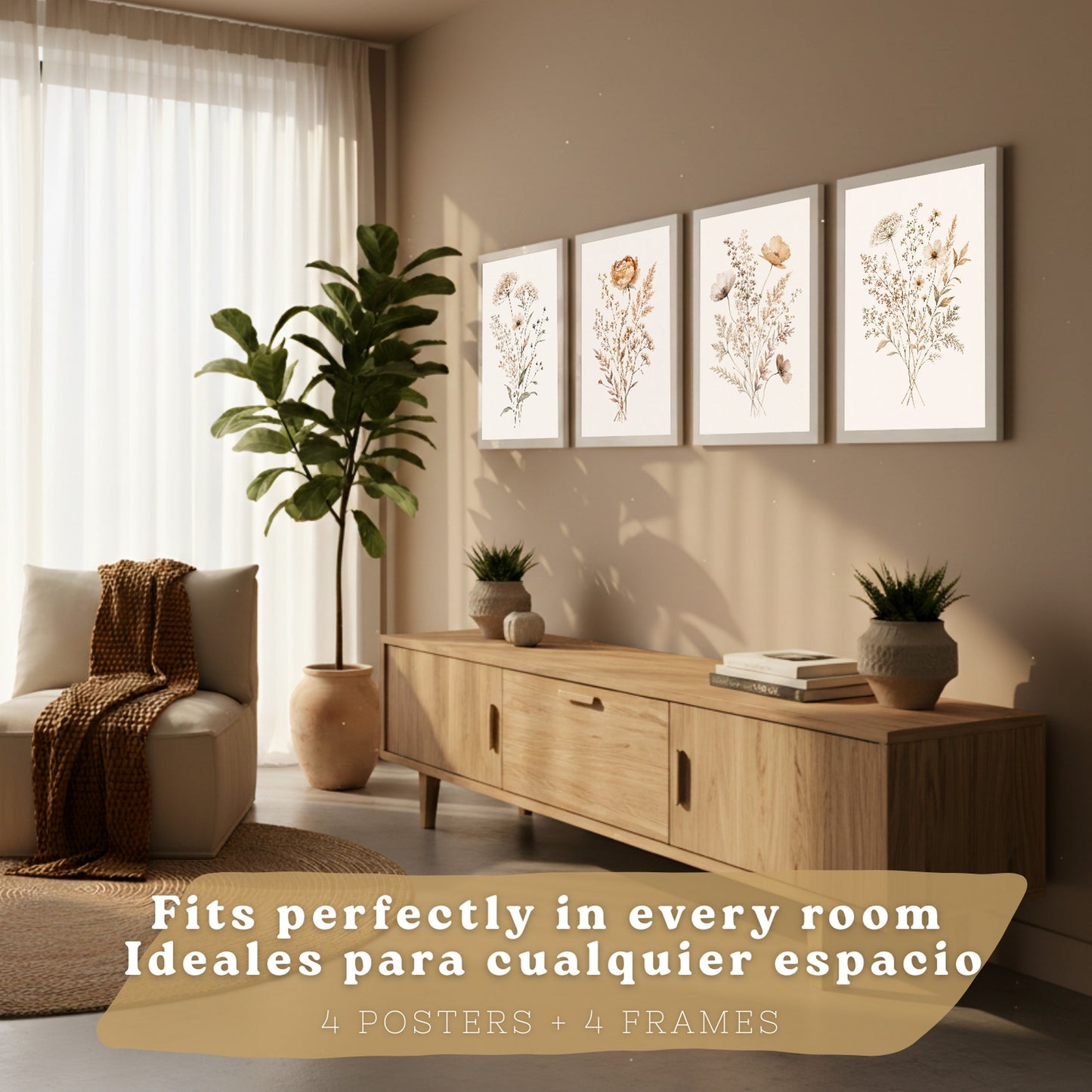 Posters de Flores Silvestres Neutras con Acuarela Botánica Beige
