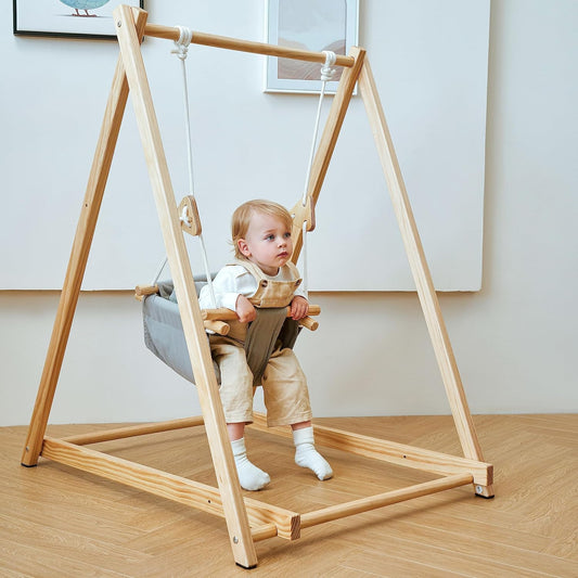Columpio plegable Avenlur Spruce para bebés y niños pequeños con soporte - Columpio de interior autónomo estilo Waldorf Montessori de primera calidad para niños de 6 meses a 3 años - Perfecto para el hogar, la guardería y el preescolar