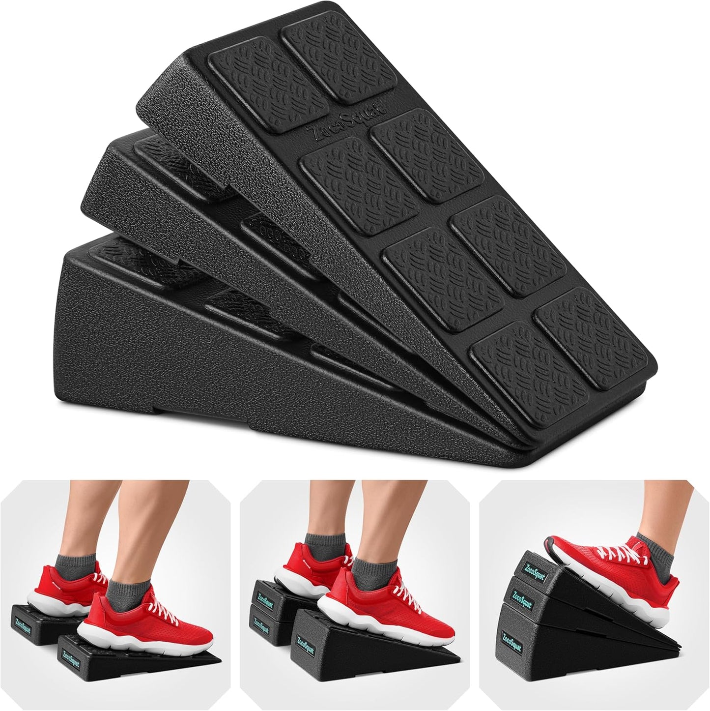 Juego de 3 cuñas para sentadillas - Se convierte en plataforma de step aeróbico - Bloques para sentadillas con capacidad de 520 lbs - Tabla inclinada para estiramiento de pantorrillas Bloques de yoga