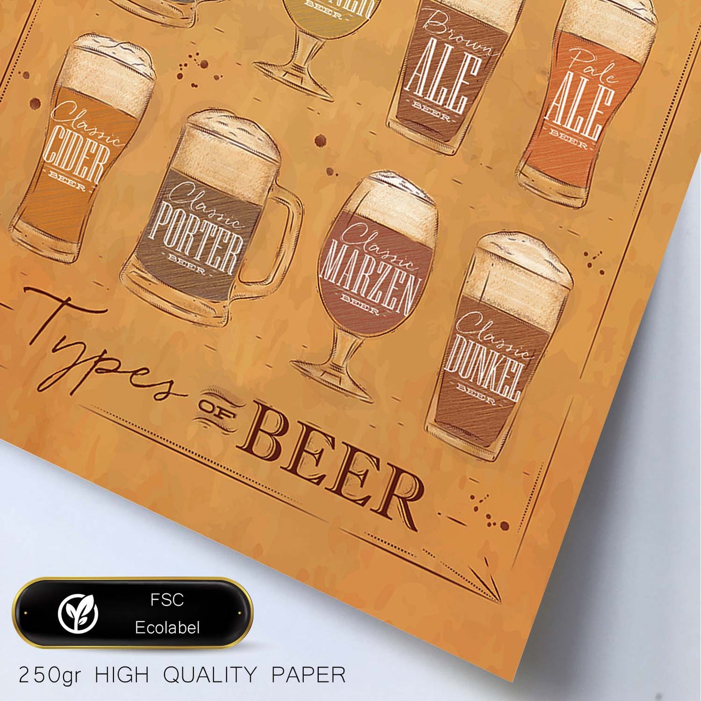 Posters de cervezas y chupitos. Lámina de Tipos de cervezas. Posters de alcohol y bebidas para bares.-Artwork-Nacnic-Nacnic Estudio SL