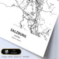 Poster con mapa de Salzburg - Austria. Láminas de ciudades de Europa con mares y ríos en color negro.-Artwork-Nacnic-Nacnic Estudio SL