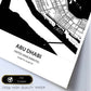 Poster con mapa de Abu Dhabi - Emiratos Arabes Unidos. Láminas de ciudades de Oriente Medio con mares y ríos en color negro.-Artwork-Nacnic-Nacnic Estudio SL