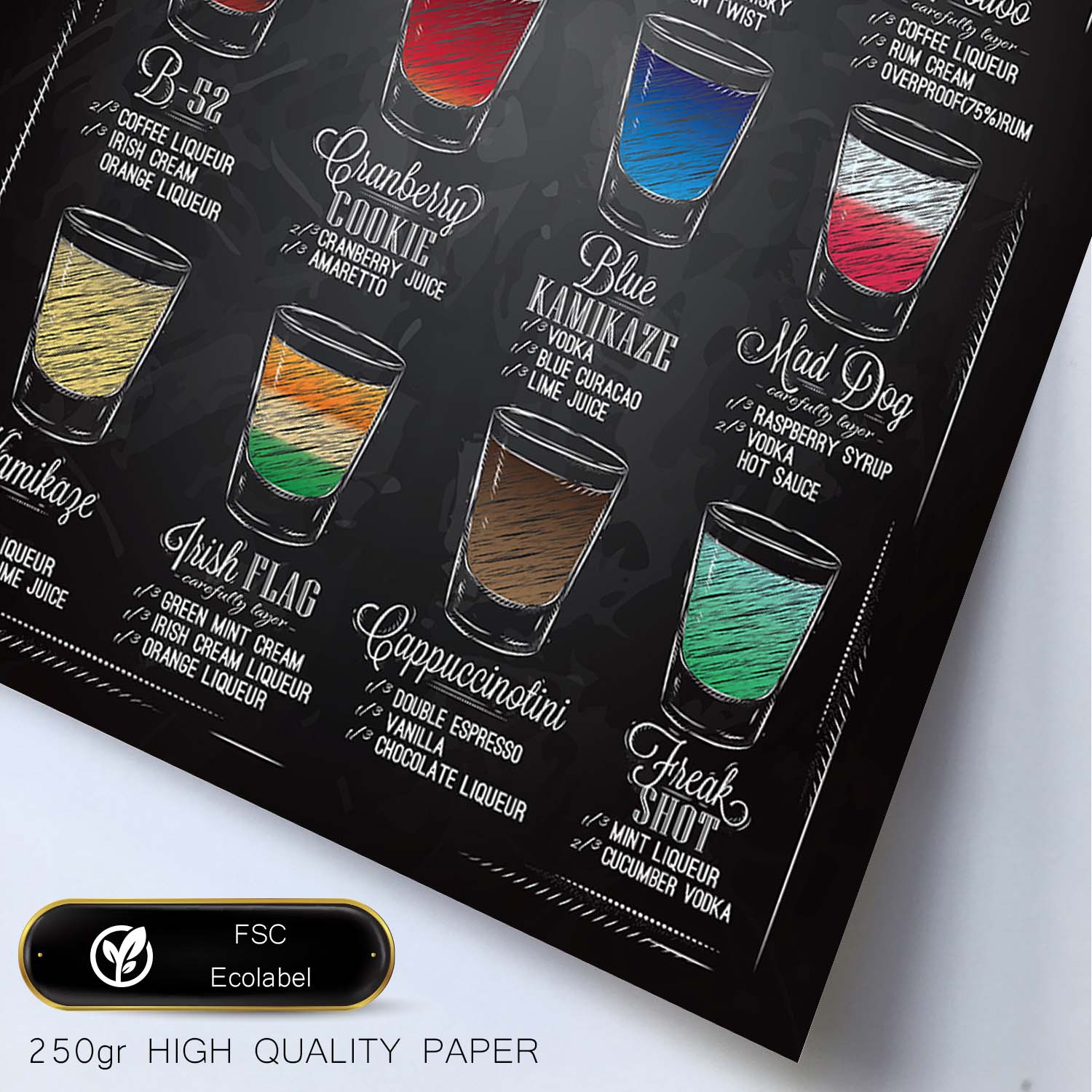 Posters de cervezas y chupitos. Lámina de Tipos de chupitos. Posters de alcohol y bebidas para bares.-Artwork-Nacnic-Nacnic Estudio SL