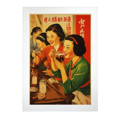 Póster de Propaganda China con Chicas en Bar