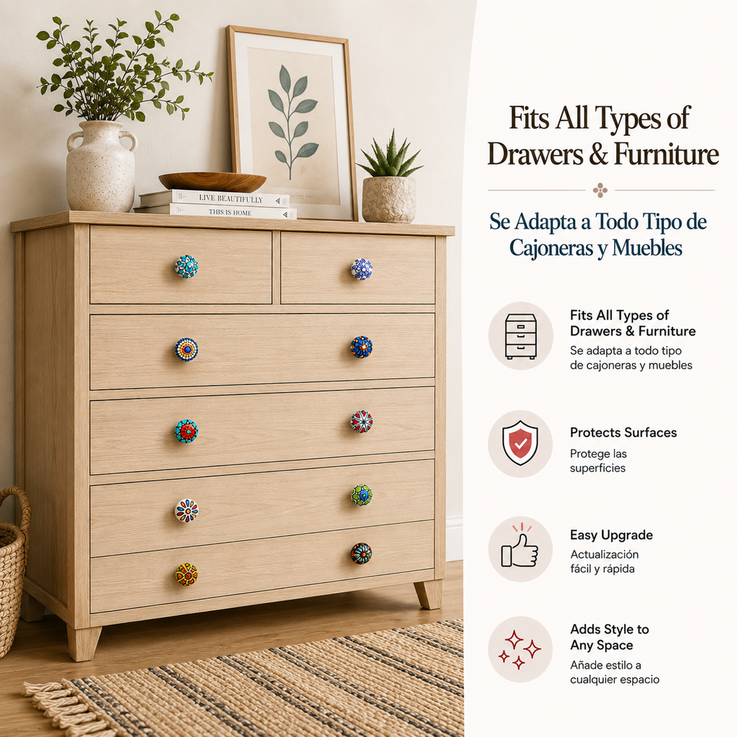 Juego de 10 pomos de cerámica con diseño vintage para muebles