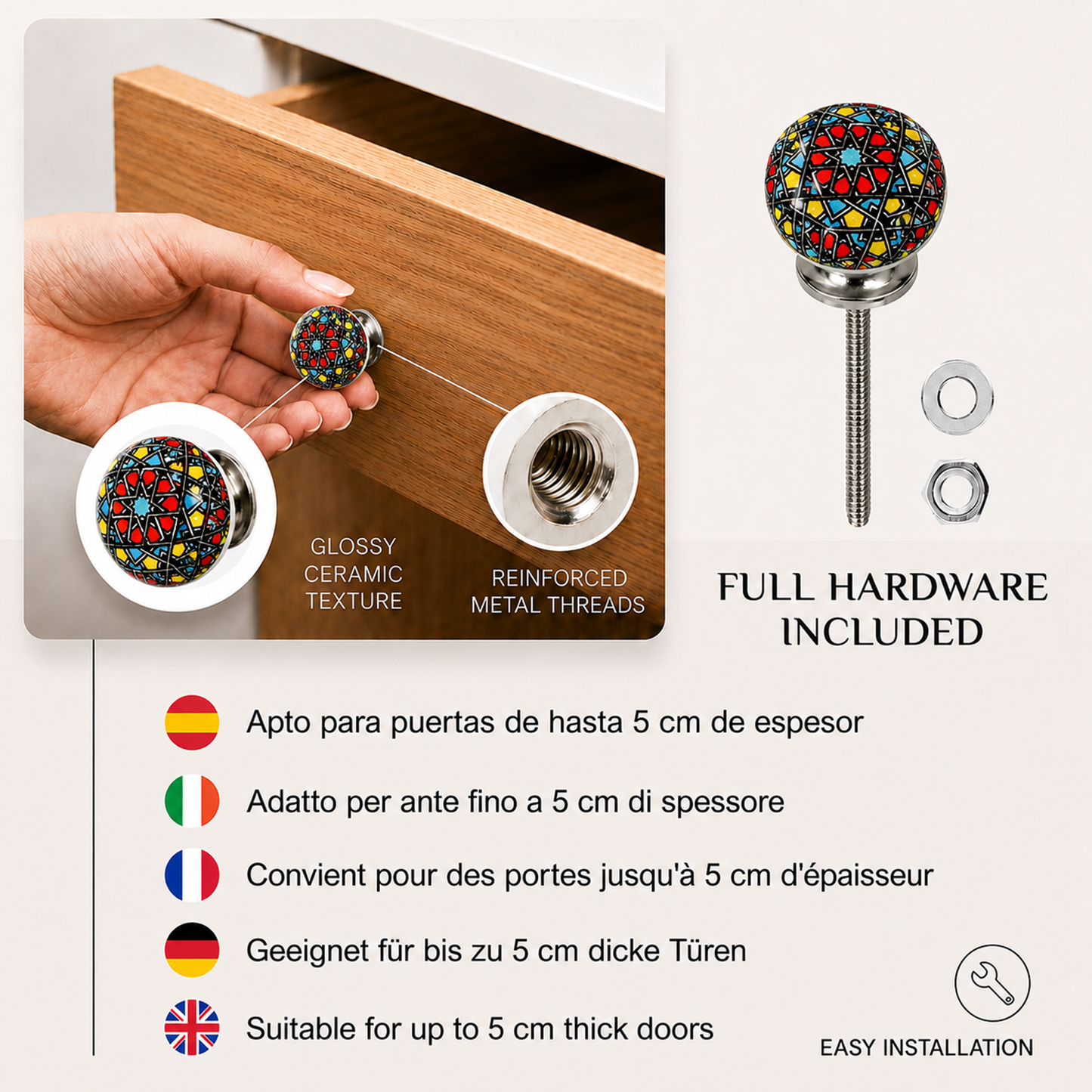 Juego de 10 pomos de cerámica con diseño vintage para muebles