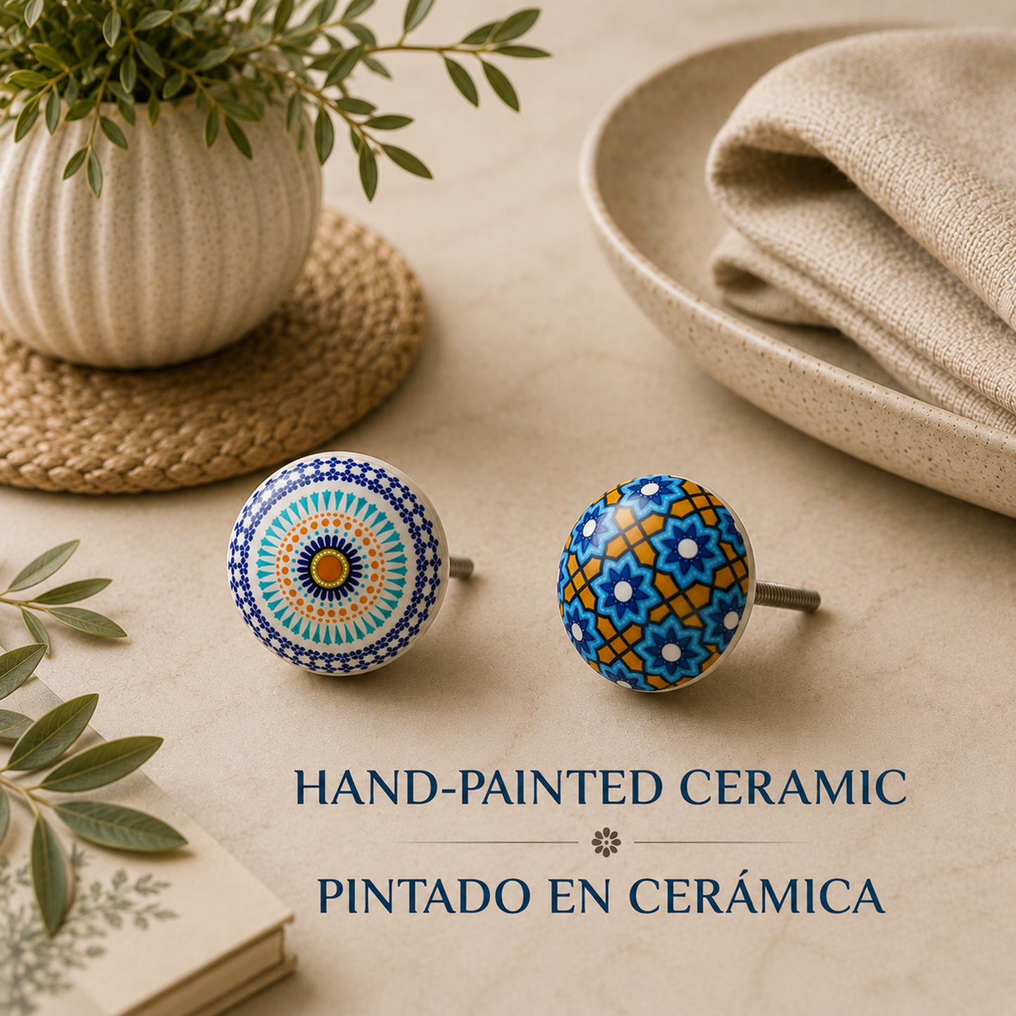 Juego de 10 pomos de cerámica con diseño vintage para muebles