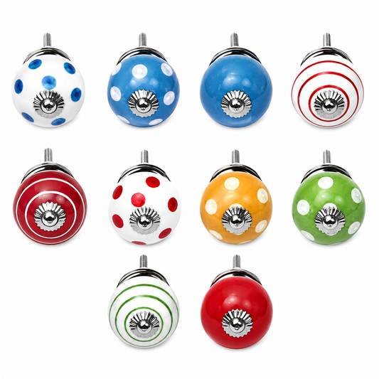 Set de 10 pomos tiradores de cerámica en colores para muebles y habitación infantil