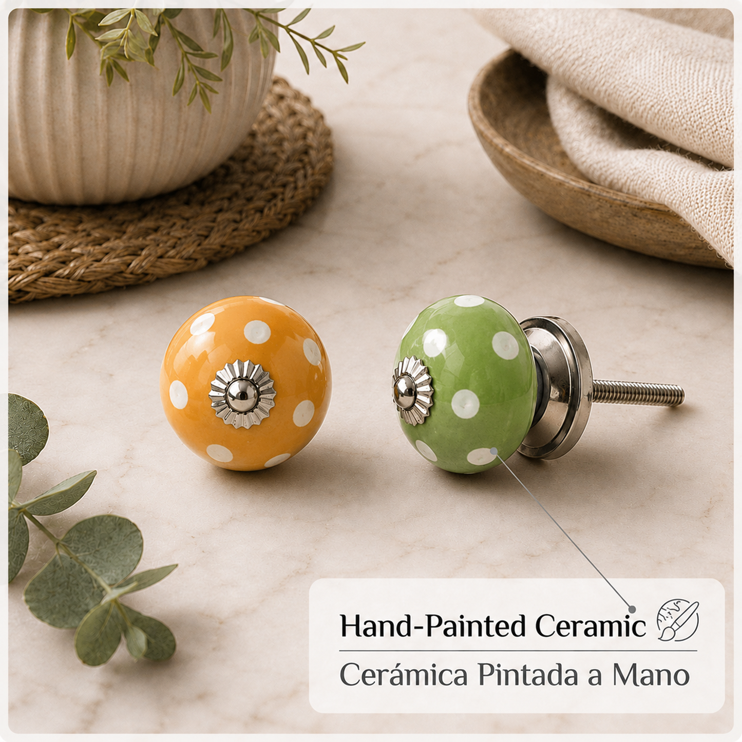 Set de 10 pomos tiradores de cerámica en colores para muebles y habitación infantil