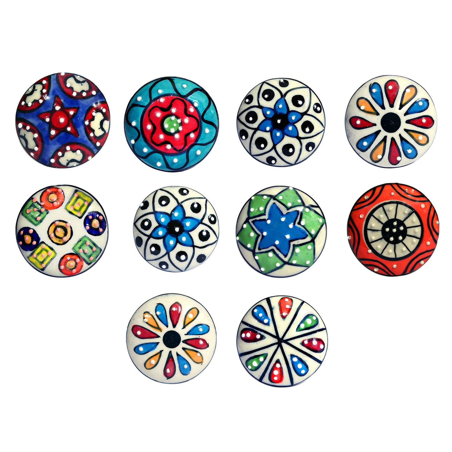 Juego de 10 pomos tiradores de cerámica con diseño de flores y puntos de colores para muebles y habitaciones