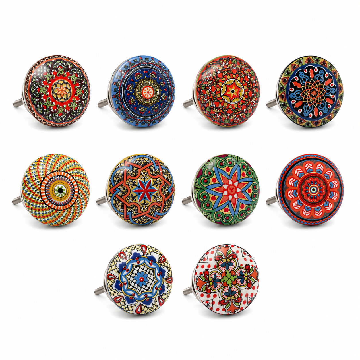 Knobs Set 10 Pomos de Cerámica con Flores Estilo Mandala