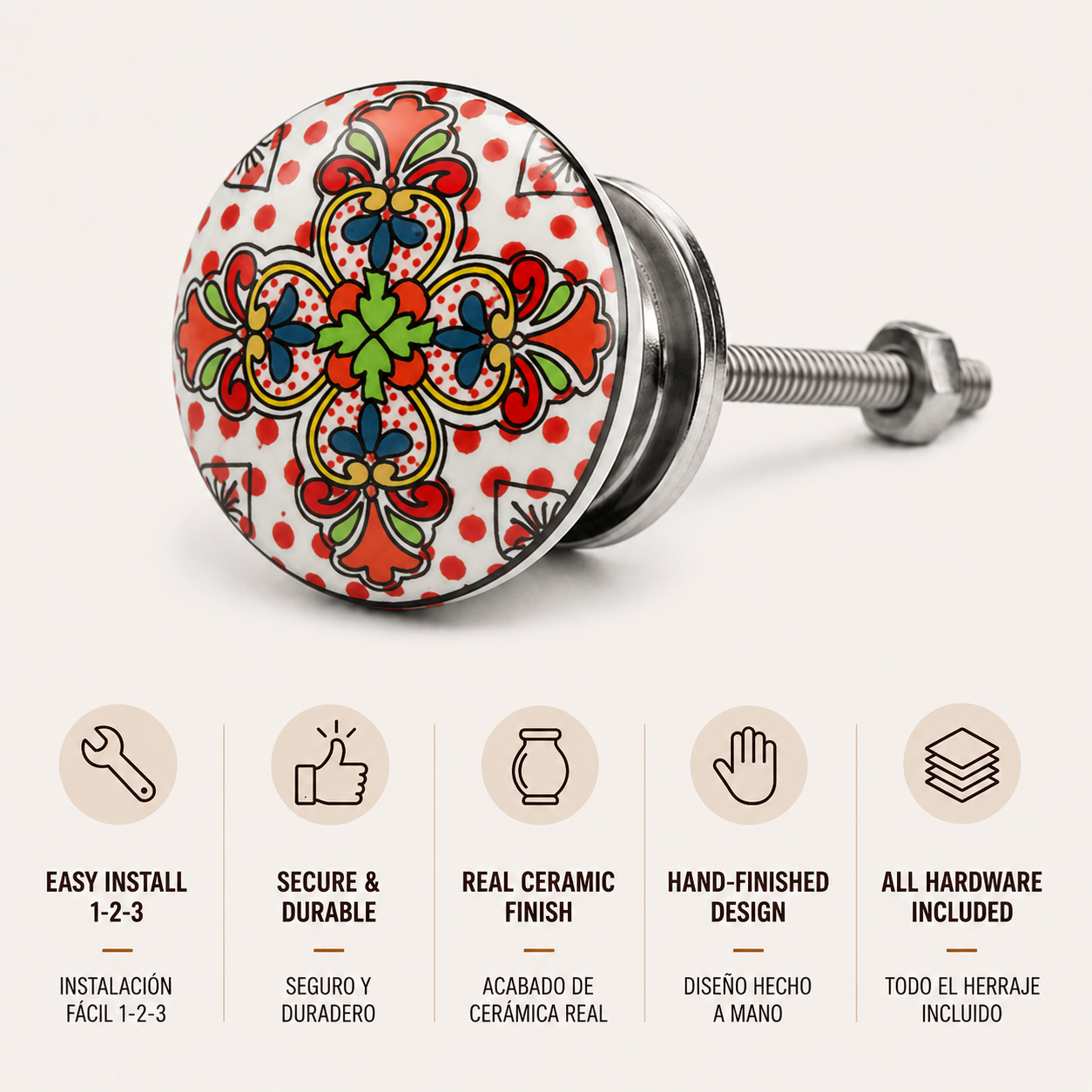 Knobs Set 10 Pomos de Cerámica con Flores Estilo Mandala