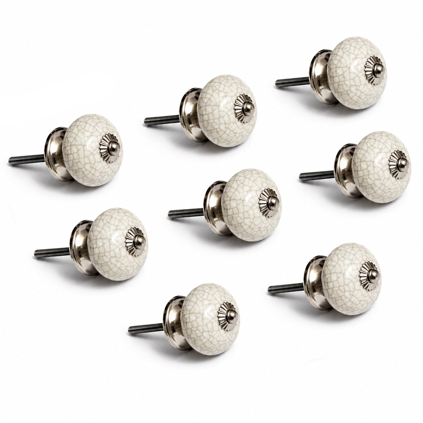 Set de 8 pomos de cerámica craquelado blanco para muebles